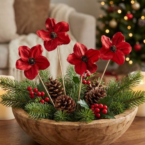 Pali in legno per fiori, rossi, decorativi, 9-12 cm, 45 cm, 15 pezzi. | Floristik24.it