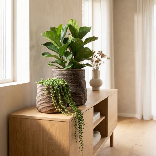 Prodotto Boho vaso di fiori cachepot in ceramica aspetto intrecciato Ø9cm H10.5cm 2pz