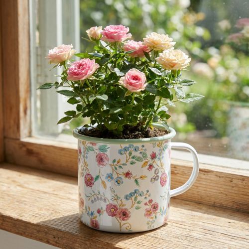 Vaso per rose in smalto, decorativo, con manico, bianco, Ø9,5 cm | Floristik24.it