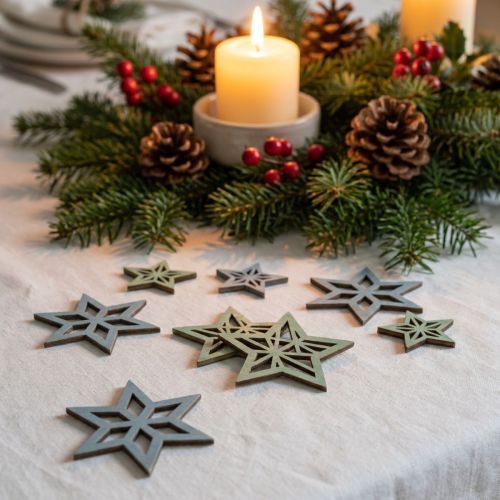 Stelle decorative in legno blu, stelle in legno verdi Natale 4cm mix 36 pezzi | Floristik24.it