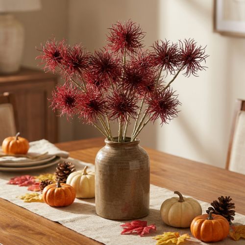 Xanthium fiore artificiale decorazione autunnale rosso 6 fiori 80 cm 3 pezzi | Floristik24.it