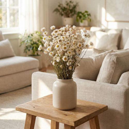 Prodotto Fiori di Acroclinium essiccati, fiori bianchi, composizione floreale secca, 60 cm, 80 g