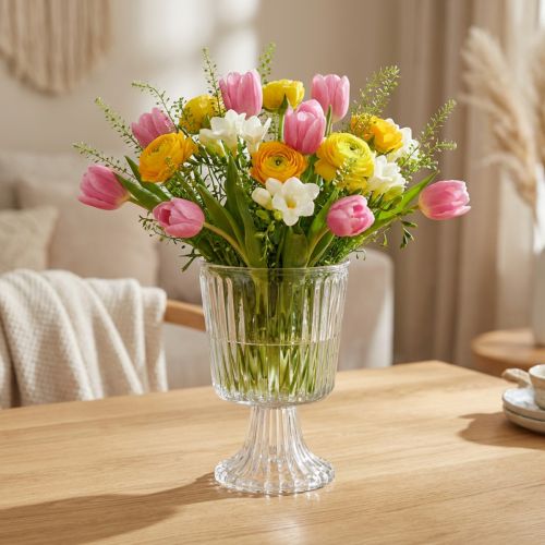 Vaso in vetro con piede decorativo tazza in vetro scanalato Ø13cm H19cm | Floristik24.it