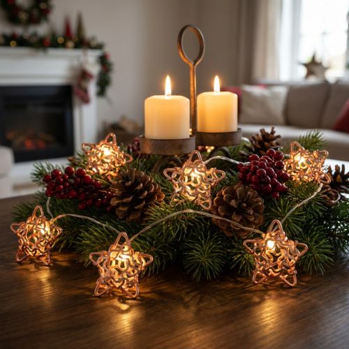 Catena luminosa a LED stelle micro timer LED all'interno di rame 1,90 m | Floristik24.it