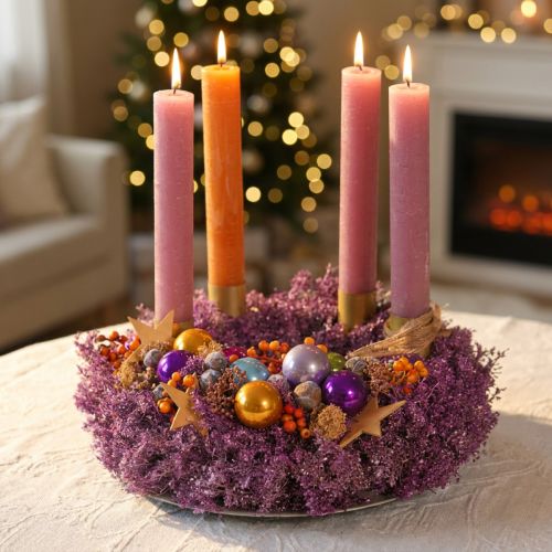 Ghirlanda decorativa, fiori secchi, Lepidium viola metallizzato, ghirlanda da parete, Ø33cm, accessorio per la casa | Floristik24.it