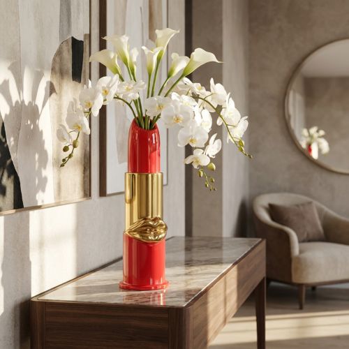 Prodotto Vaso decorativo con motivo a rossetto per fiori artificiali a stelo lungo, 38 cm