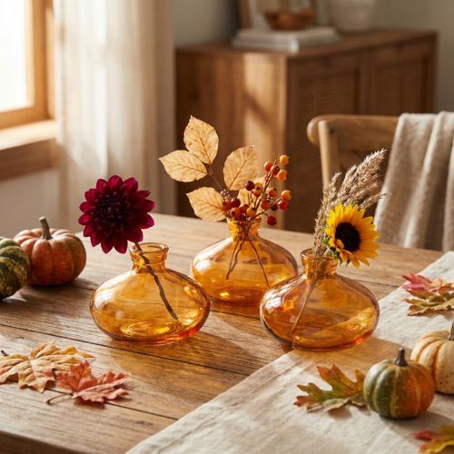 Mini vasi in vetro, bulbosi, piatti, arancioni, Ø9cm, 6 pezzi | Floristik24.it
