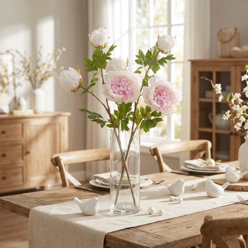 Decorazione Peonie Rosa 3 Fiori Gambo Lungo L80cm 2pz | Floristik24.it