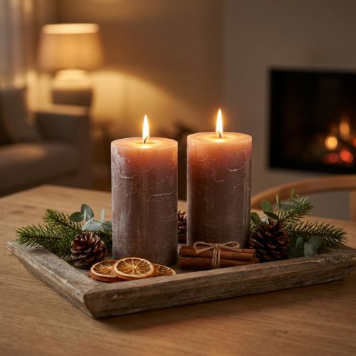 Candele a colonna marroni in tinta unita, 85 x 150 mm, set da 2 – Candele decorative per un'atmosfera accogliente e occasioni festive | Floristik24.it