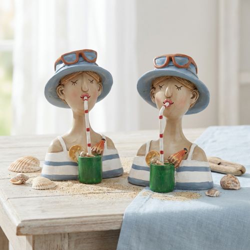Busto femminile Cocktail Blu Bianco Figure decorative H10,5 cm 2 pezzi | Floristik24.it