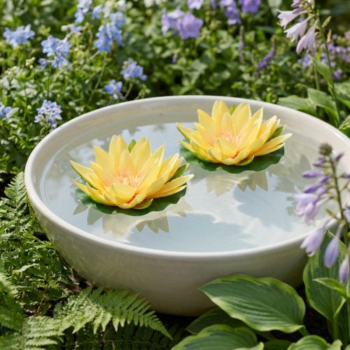 Prodotto Ninfea galleggiante artificiale decorazione estiva gialla Ø15cm 2 pezzi
