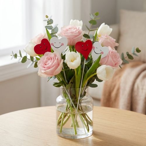 Spina doppio cuore rosso, bianco 8cm x 5cm 12pz | Floristik24.it