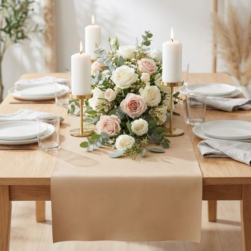 Prodotto Runner da tavolo in ecopelle tessuto decorativo beige pelle 33 cm×1,35 m