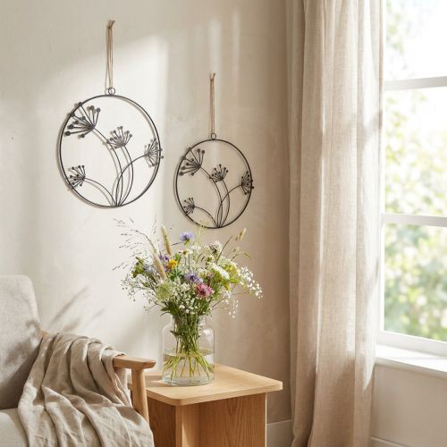 Anello decorativo in metallo, nero, decorazione da appendere, fiori, Ø23cm, set da 2, decorazione estiva da parete | Floristik24.it