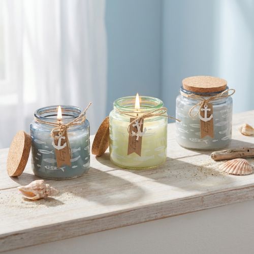 Prodotto Candele profumate in candele di pesce di vetro blu marittimo verde H11cm 3 pezzi