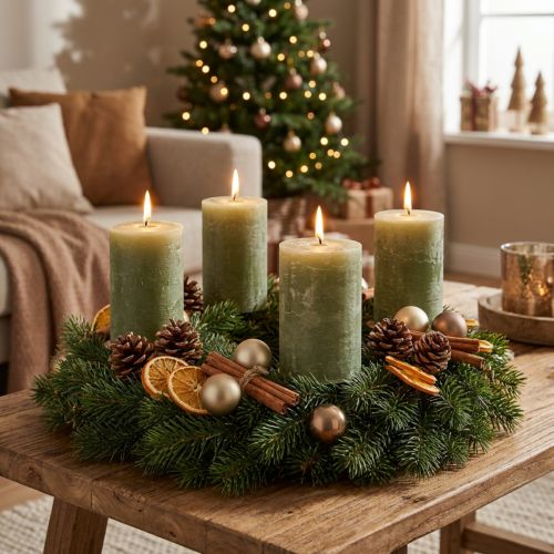 Candele a colonna color verde oliva, 85x120 mm, 2 pezzi, per corone dell'Avvento e decorazioni da tavola | Floristik24.it