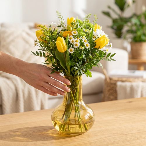 Vaso vaso di vetro giallo vaso di fiori bulbosi in vetro Ø10,5 cm H15 cm | Floristik24.it