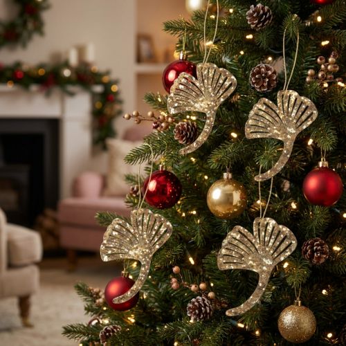 Foglia di gingko Addobbo per albero Legno oro glitter  6,5cm 12pz | Floristik24.it