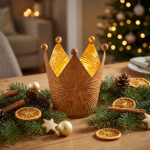 Portacandela corona decorazione metallo effetto ruggine oro H11cm | Floristik24.it