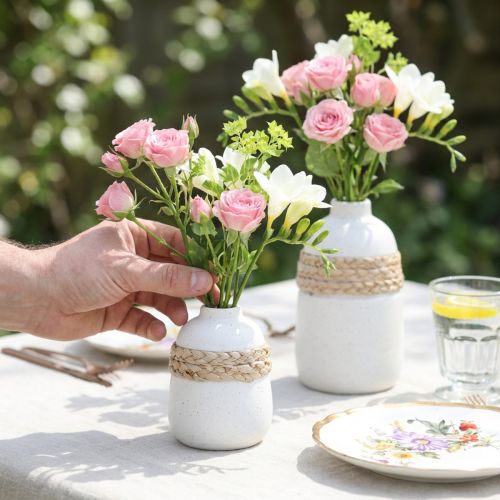 Vaso da fiori in ceramica bianca con alghe marine, altezza 10,5 cm, 2 pezzi | Floristik24.it
