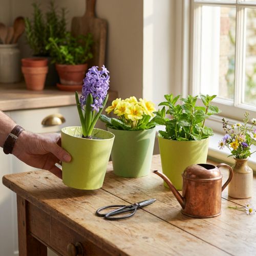 Cachepot di carta, fioriera, vaso per piantare blu/verde Ø13cm H12.5cm 4pz | Floristik24.it