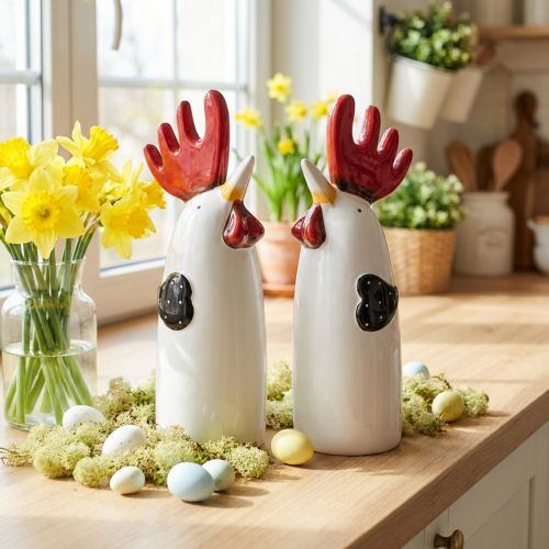 Gallo in ceramica Decorazione da cucina Pollo Bianco H23 cm 2 pz | Floristik24.it