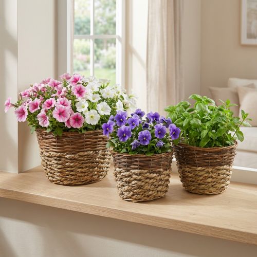 Cesto naturale per piantare, decorazione cesto, ciotole per piante naturale L21/19/16 cm H21/19/16 cm set di 3 | Floristik24.it