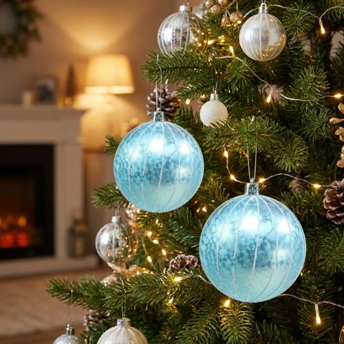 Palla di natale in plastica blu-turchese Ø8cm 2 pezzi | Floristik24.it