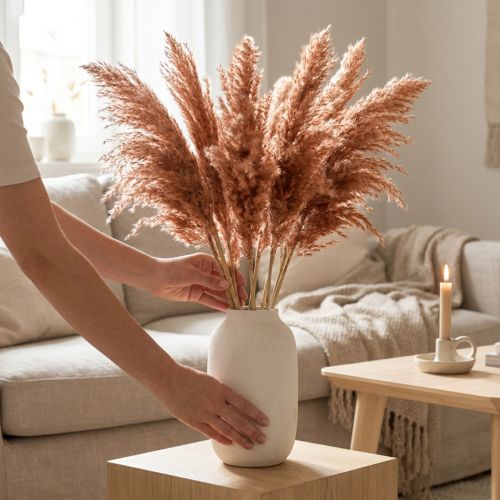 Decorazione in canna secca color albicocca, 75 cm, 10 pezzi, stile boho, erba della pampa. | Floristik24.it