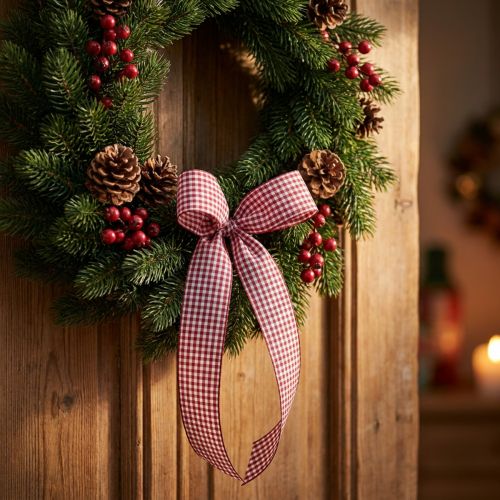 Nastro regalo Quadretti Bordeaux 15mm 20m | Floristik24.it