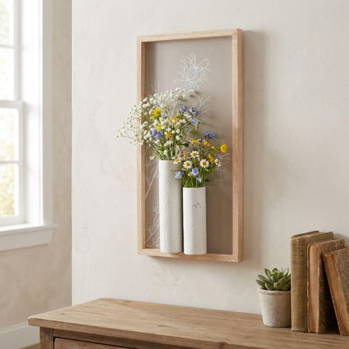 Decorazione murale in legno con vasi in ceramica H35cm in stile country | Floristik24.it