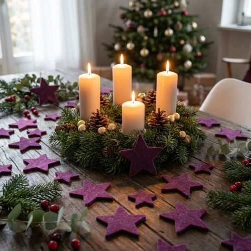 Decorazioni sparse stelle velluto floccato bacche viola 4/5 cm 40 pz | Floristik24.it