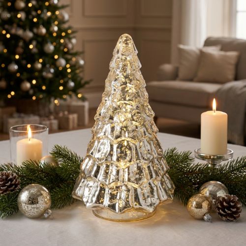 Mini albero di Natale con luci LED, argento e oro, 28 cm | Floristik24.it