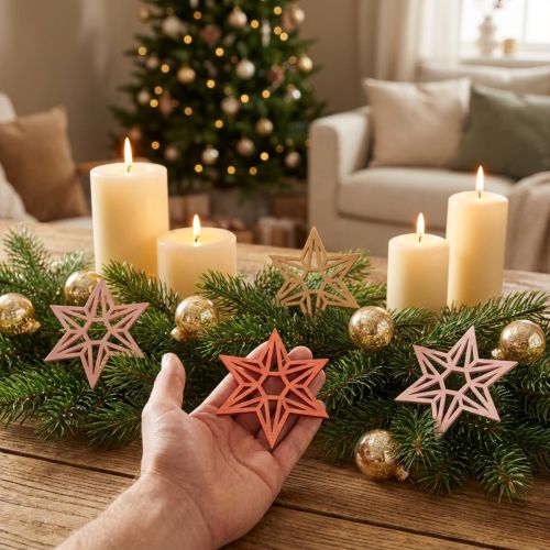 Stelle in legno Decorazione natalizia Stelle in legno arancioni 8 cm 16 pz | Floristik24.it