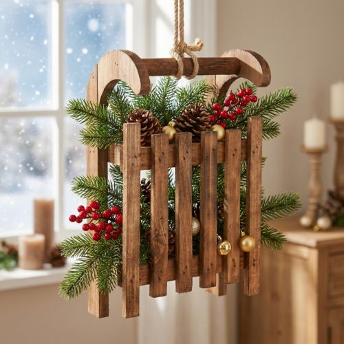 Slitta decorativa marrone decorazione invernale in legno 30x18x12 cm | Floristik24.it
