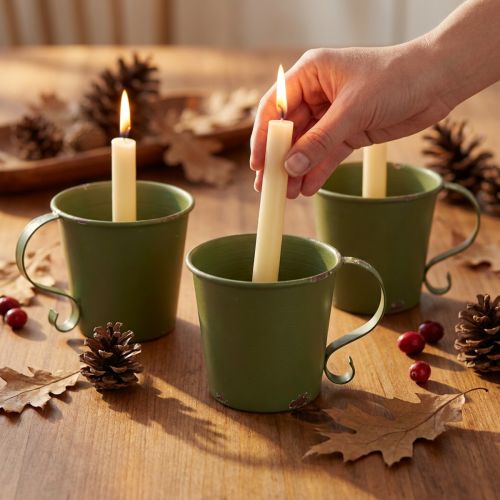 Portacandele a bastone tazza vintage decorazione in metallo verde Ø9,5 cm H8 cm 3 pezzi | Floristik24.it