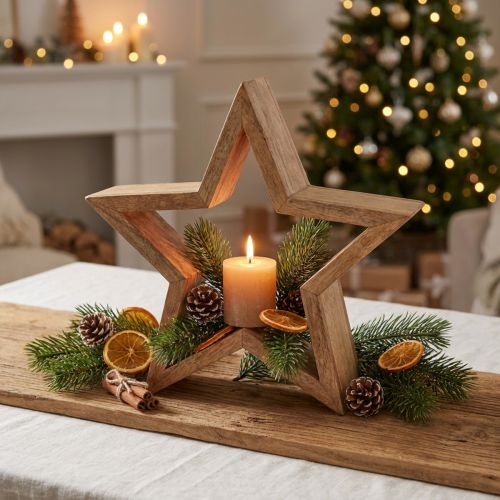 Stella decorativa da tavolo in legno decorazione in legno di mango da appoggio naturale Ø24cm | Floristik24.it