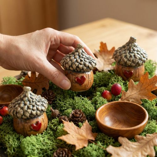 Ghiande decorative per casa di ghiande in ceramica con motivo a cuore marrone 6 cm - decorazione da tavola autunnale - 6 pz | Floristik24.it