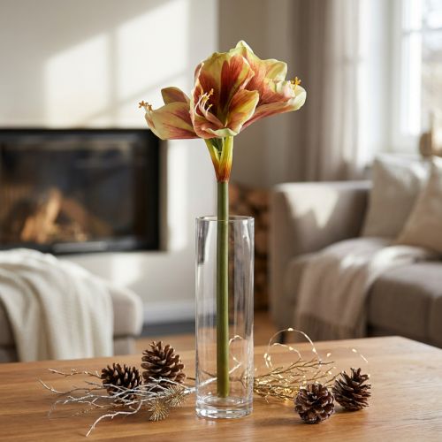Fiore di amaryllis artificiale in rosa e giallo - 66 cm - idea regalo ideale e decorazione elegante per interni | Floristik24.it