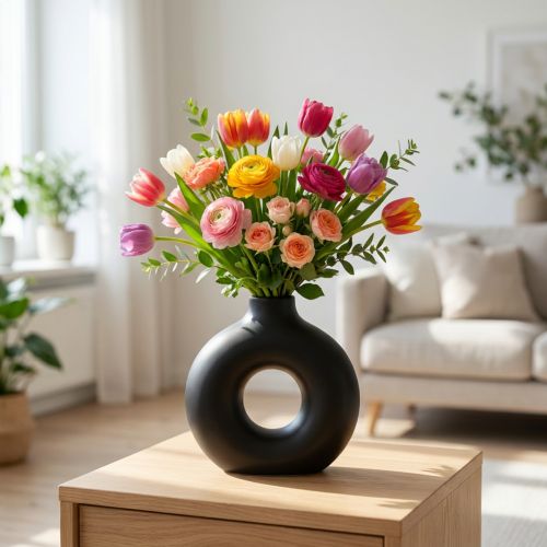Vaso Moderno Ceramica Nero Moderno Ovale 21×7×20cm | Floristik24.it