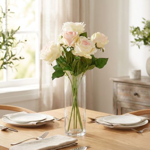 Prodotto Rose artificiali Bouquet di fiori artificiali Rose Crema Rosa Pick 54 cm
