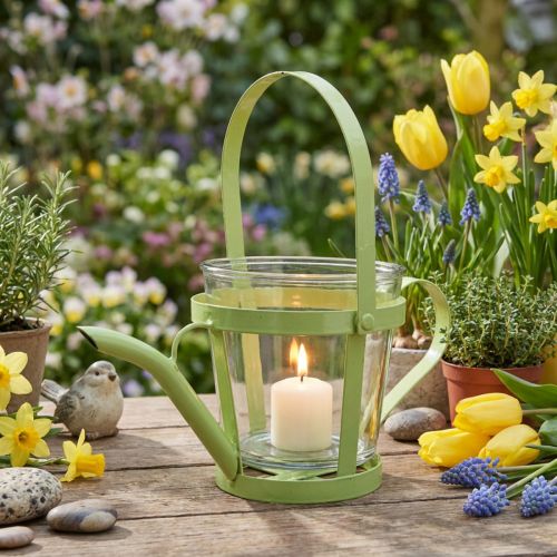 Annaffiatoio decorativo in vetro lanterna metallo verde Ø14cm H13cm | Floristik24.it