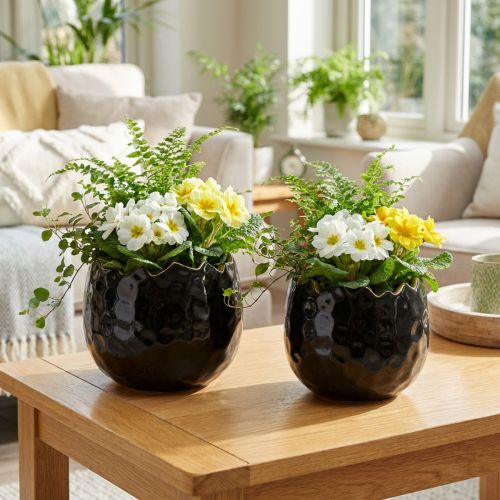 Vaso da fiori Uovo in ceramica nero Vaso per piante nero Ø12 cm 2 pezzi | Floristik24.it