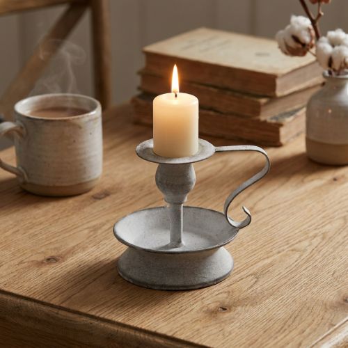 Candeliere in metallo con manico bianco grigio 12,5 cm | Floristik24.it