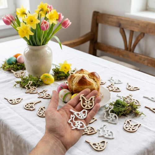 Decorazione sparsa coniglietti, galline e uccellini Decorazione pasquale in legno da spargere 72 pz | Floristik24.it