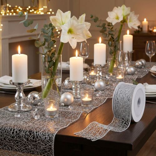 Prodotto Nastro decorativo a rete nastro argento 50mm 20m