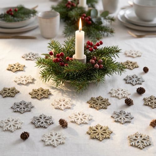 Mix glitter legno fiocchi di neve Ø2cm 144p | Floristik24.it