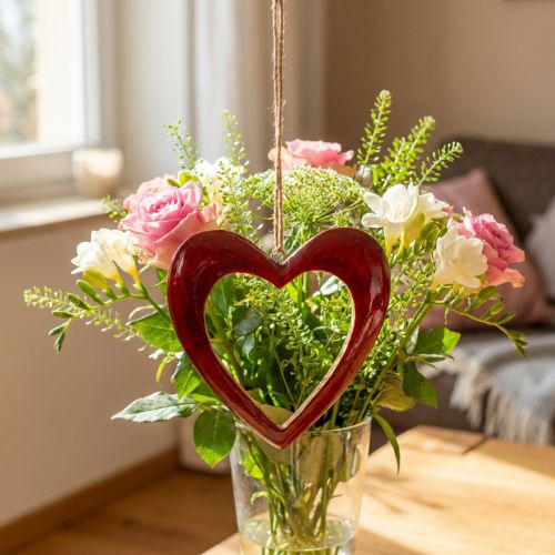 Cuore in legno, cuore decorativo da appendere, decorazione cuore rosso H15cm | Floristik24.it