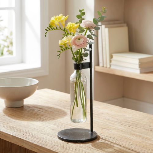 Vaso decorativo bottiglia decorativa con supporto in metallo nero Ø16cm | Floristik24.it