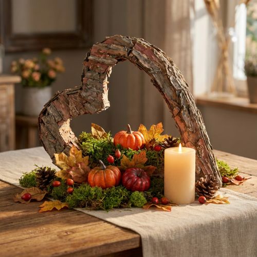 Cuore decorativo in legno e corteccia di pino, 40x32cm, decorazione autunnale rustica, uso versatile | Floristik24.it